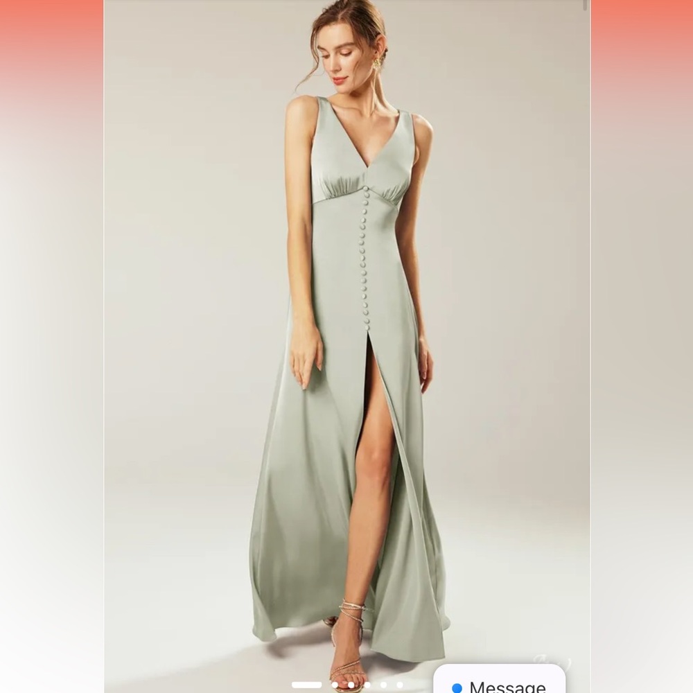 NWT Light Green Maxi Silk Bridesmaid Dress